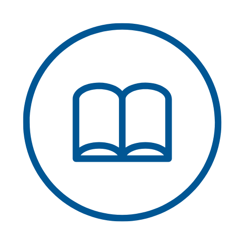 This is an icon of a blue book inside of a circle